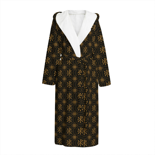 Classic Orthodox Pattern Print Hooded Bathrobe