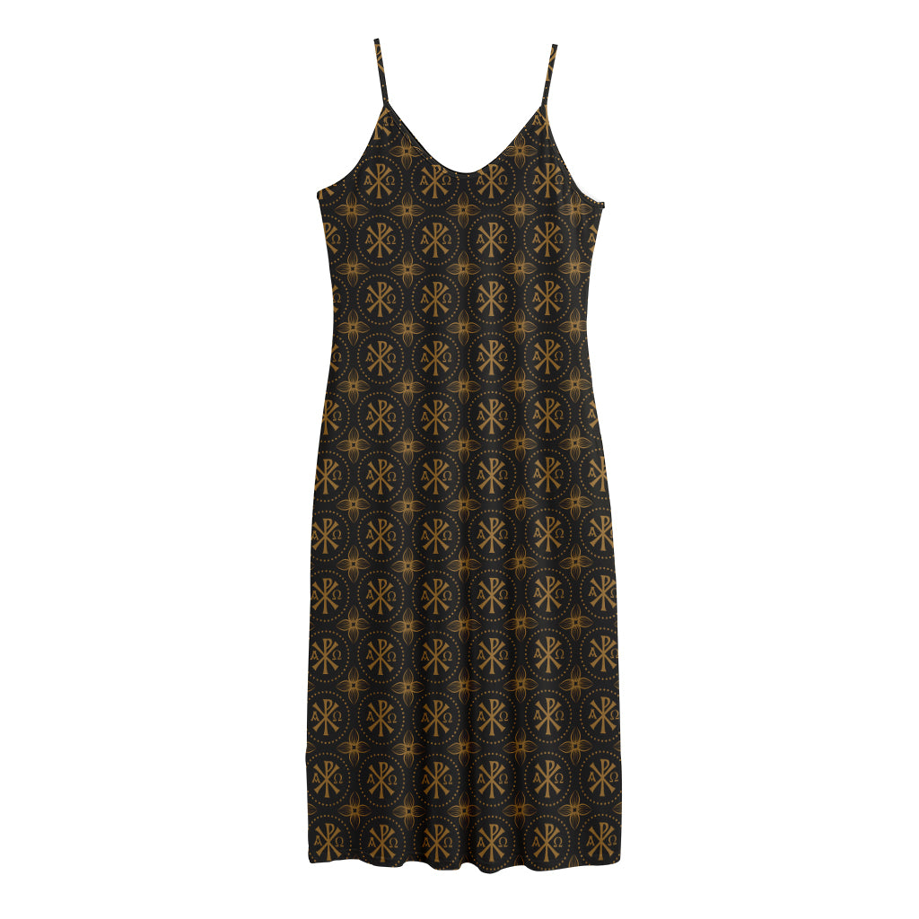 Classic Orthodox Pattern Print Jersey Midi Cami Dress