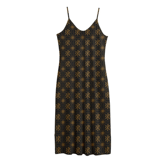 Classic Orthodox Pattern Print Jersey Midi Cami Dress