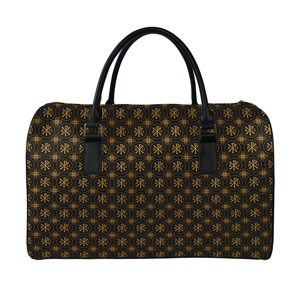 Classic Orthodox Pattern Print Leather Duffle Bag