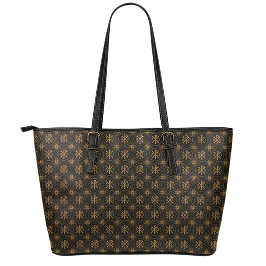 Classic Orthodox Pattern Print Leather Tote Bag