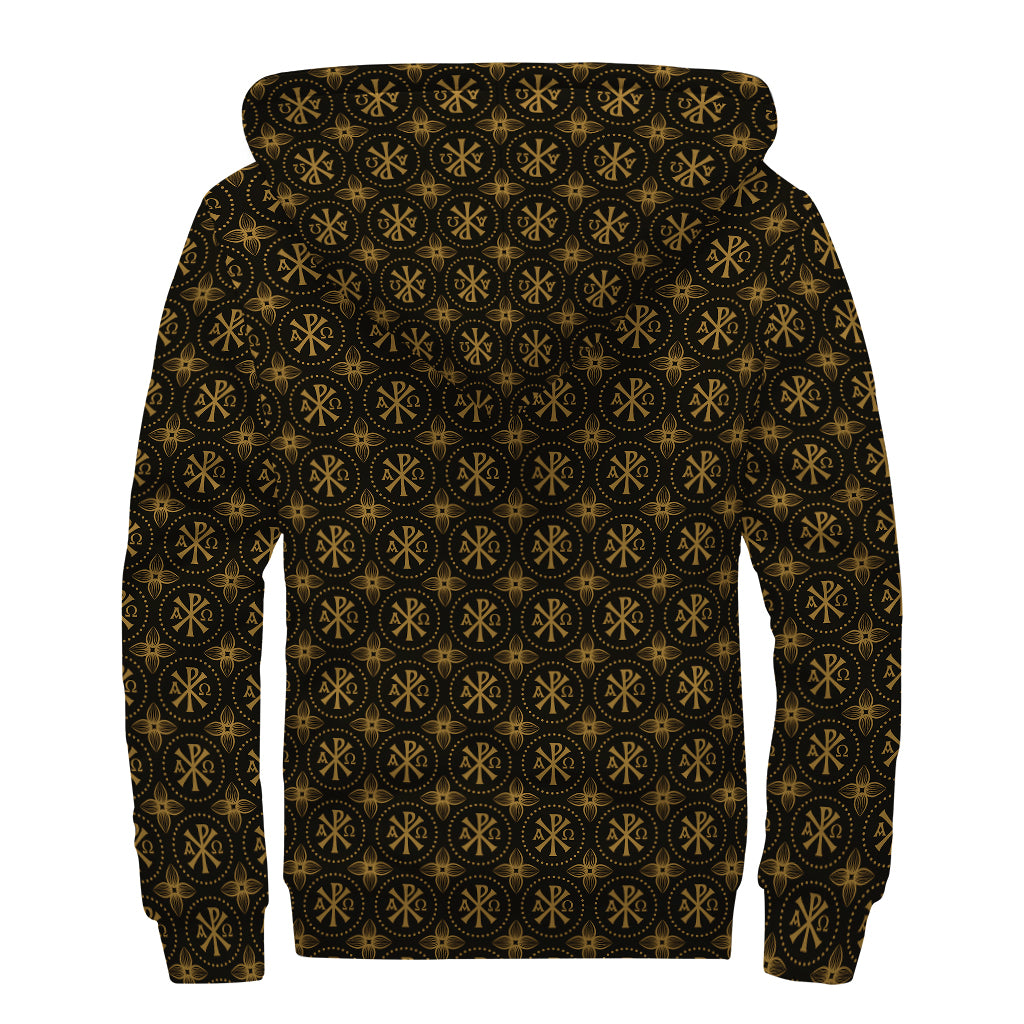 Classic Orthodox Pattern Print Sherpa Lined Zip Up Hoodie