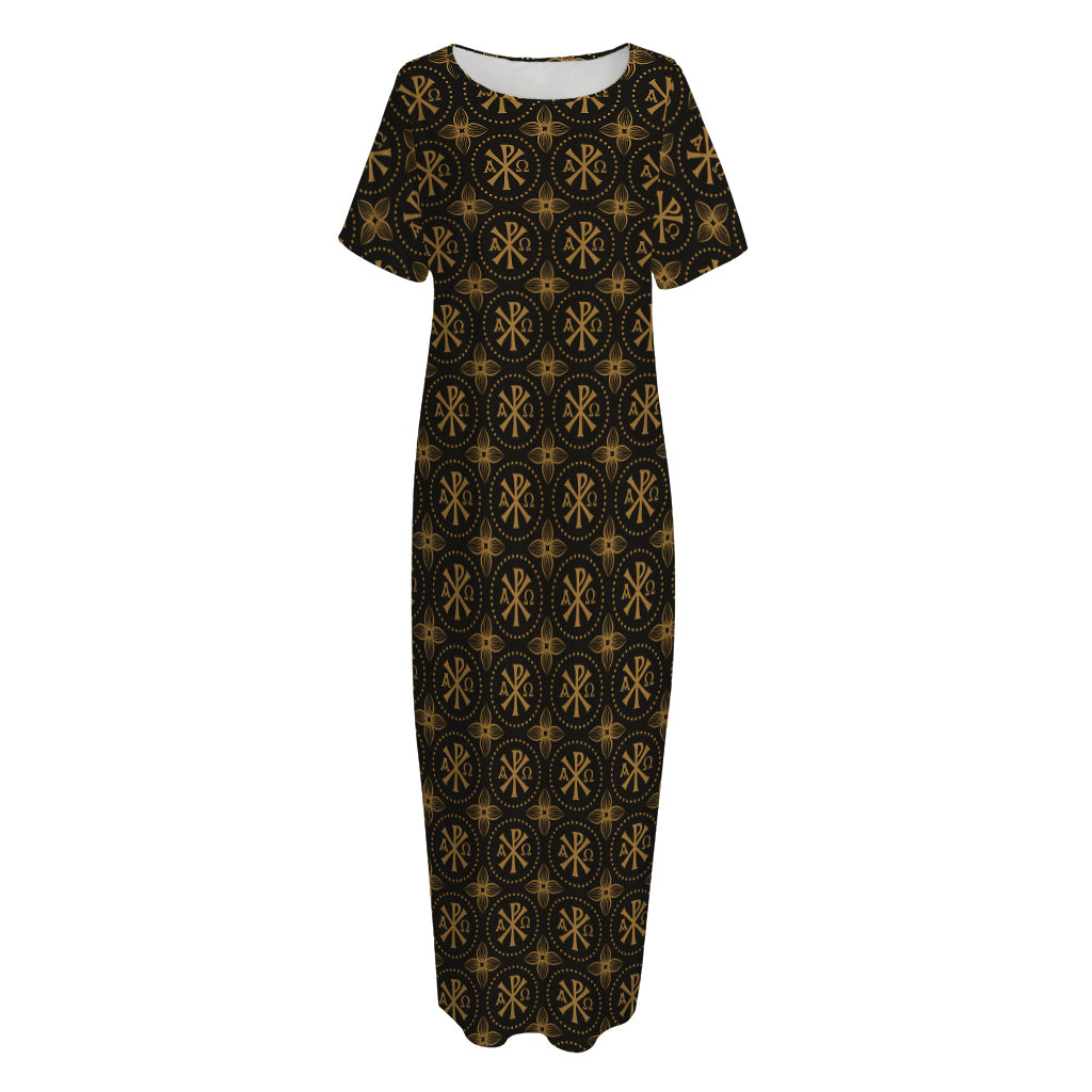 Classic Orthodox Pattern Print Short Sleeve Long Nightdress