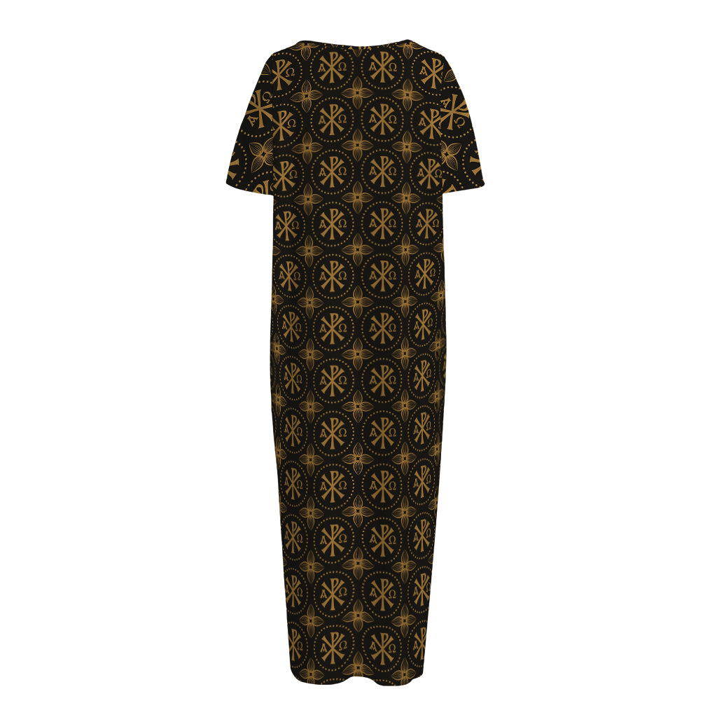 Classic Orthodox Pattern Print Short Sleeve Long Nightdress