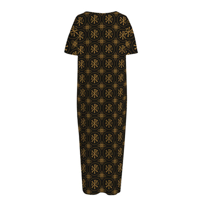 Classic Orthodox Pattern Print Short Sleeve Long Nightdress