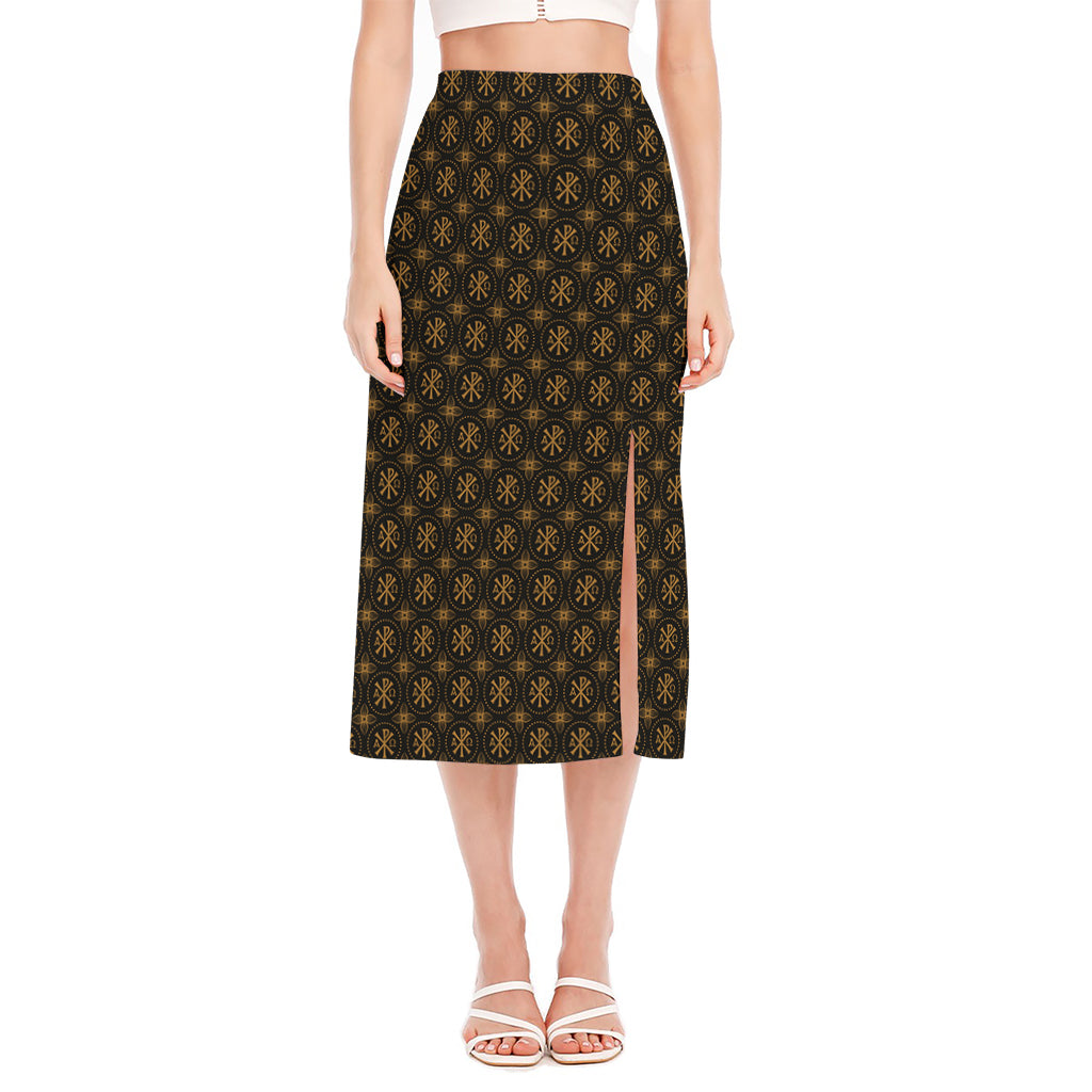 Classic Orthodox Pattern Print Side Slit Midi Skirt