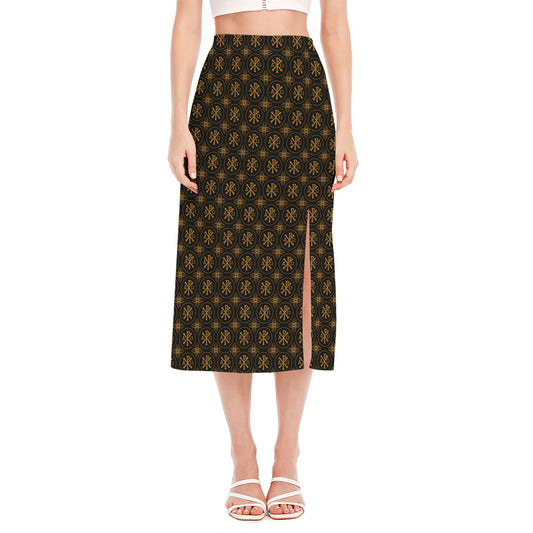 Classic Orthodox Pattern Print Side Slit Midi Skirt