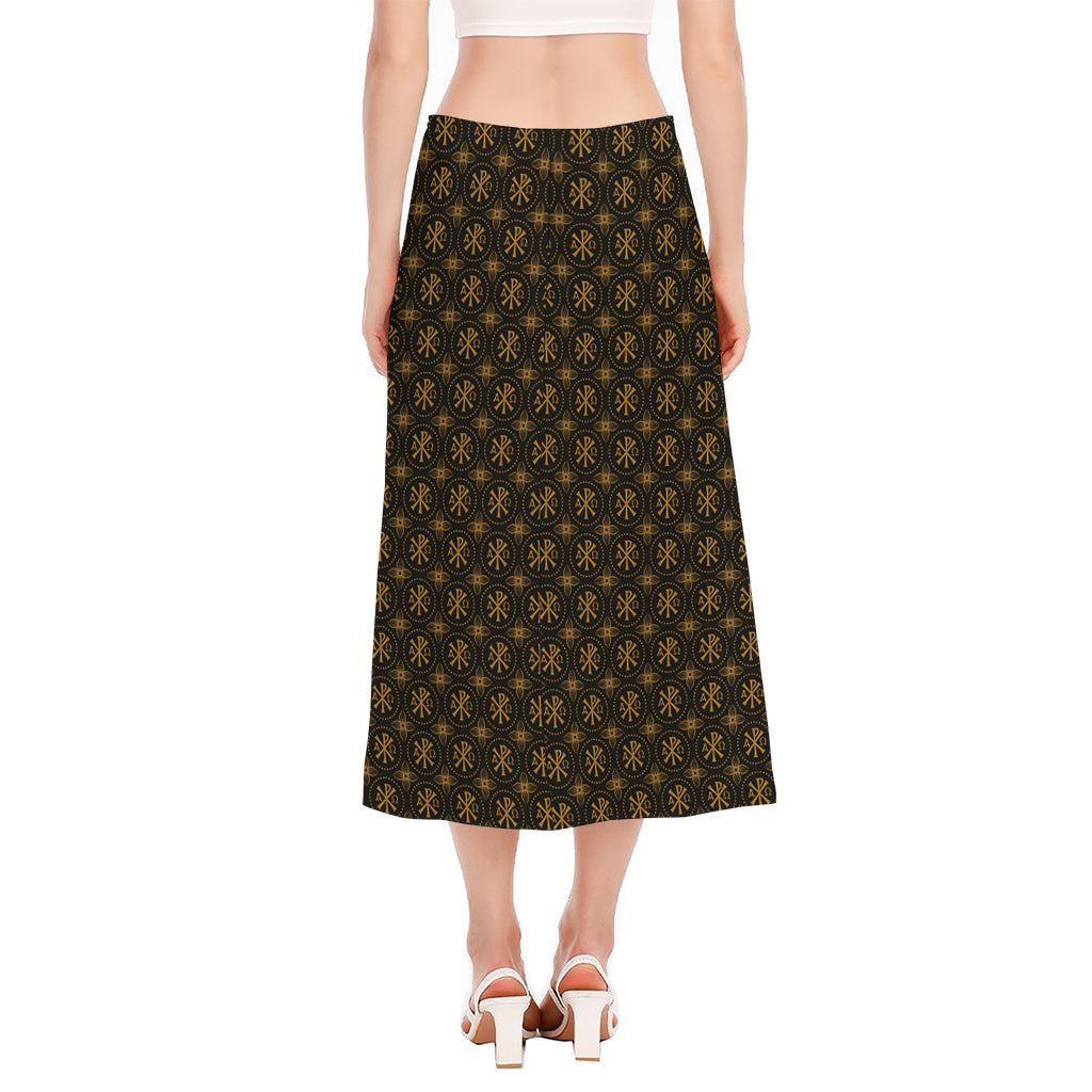 Classic Orthodox Pattern Print Side Slit Midi Skirt