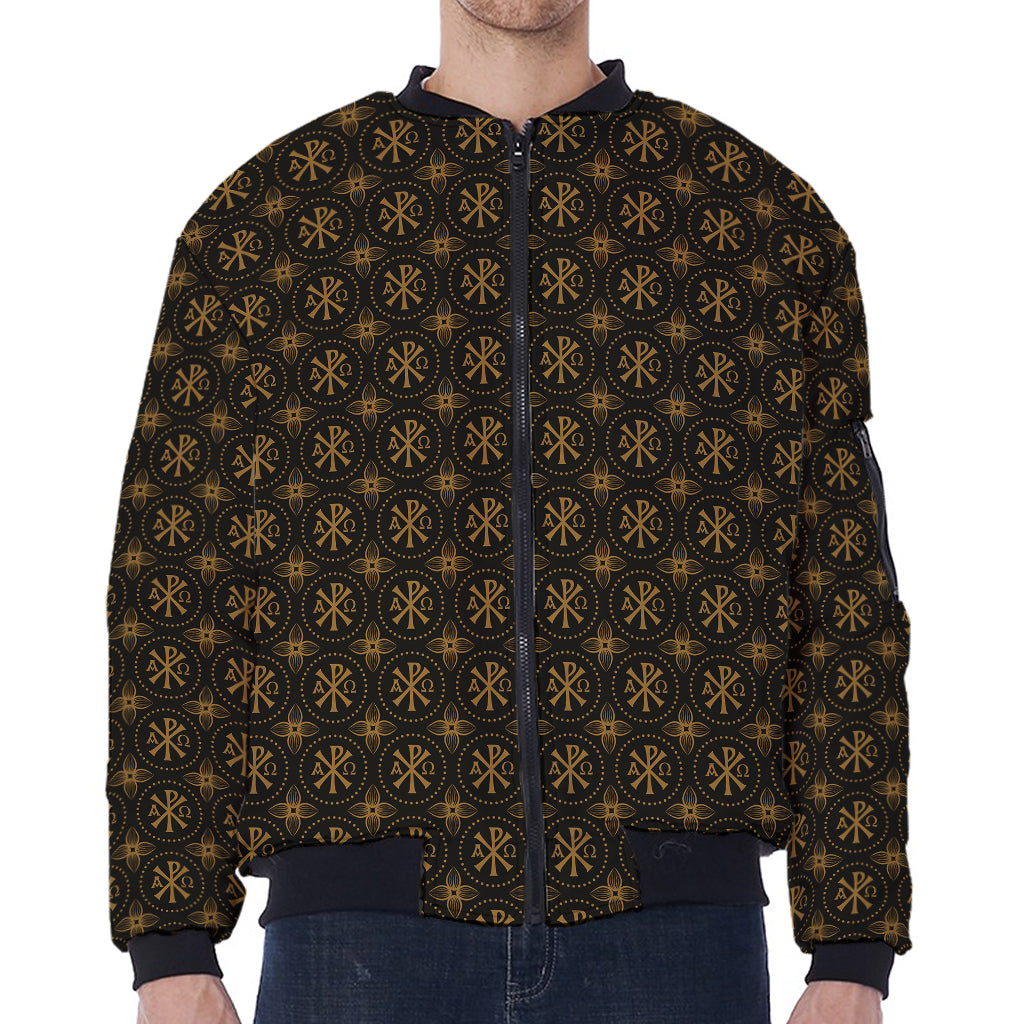 Classic Orthodox Pattern Print Zip Sleeve Bomber Jacket