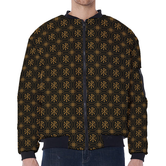 Classic Orthodox Pattern Print Zip Sleeve Bomber Jacket