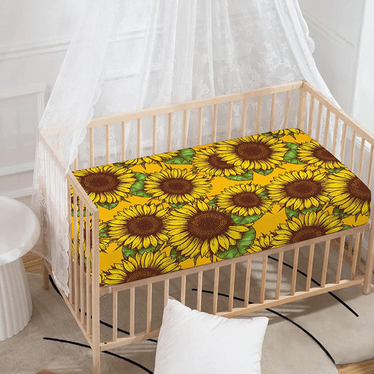 Classic Vintage Sunflower Pattern Print Baby Crib Sheet