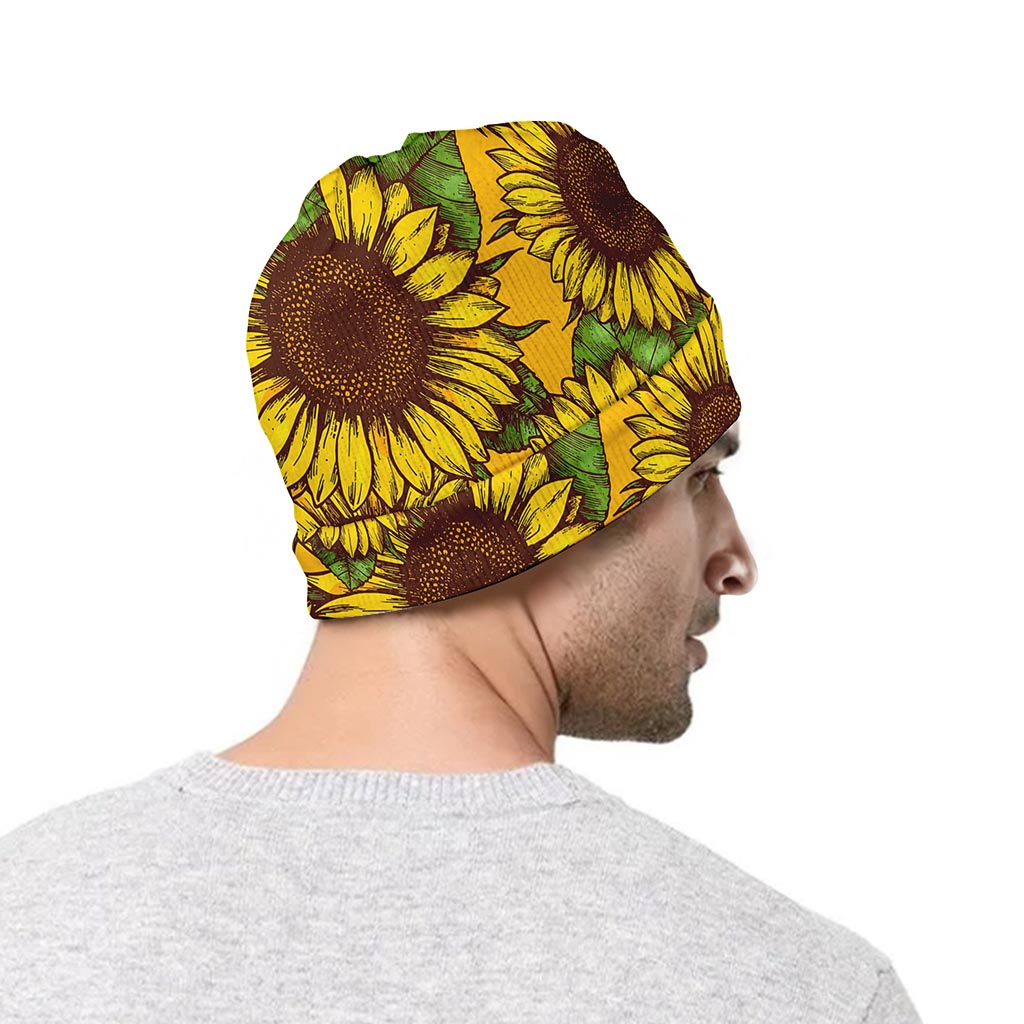 Classic Vintage Sunflower Pattern Print Beanie