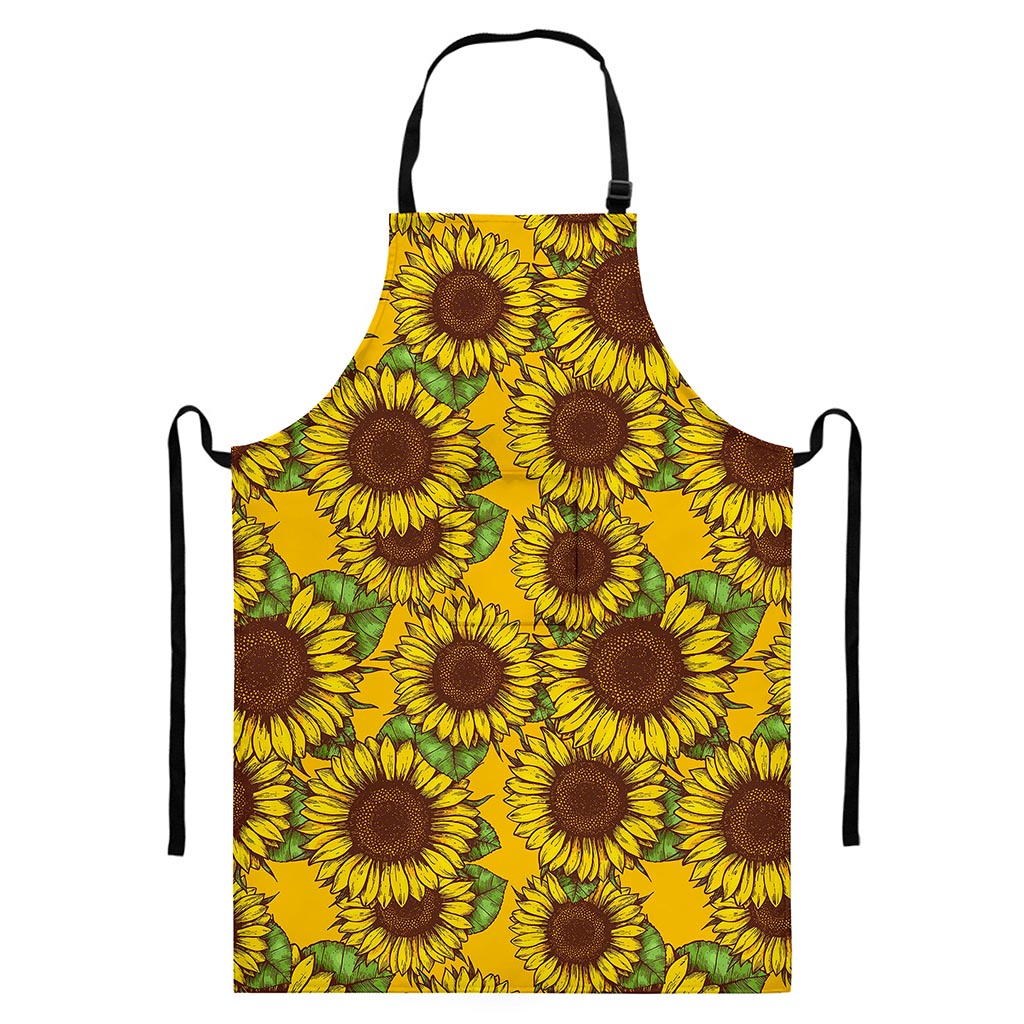Classic Vintage Sunflower Pattern Print Bib Apron With Pocket