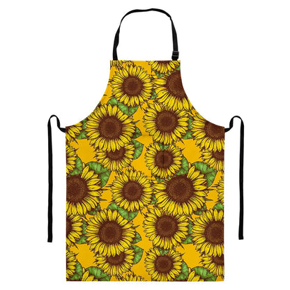 Classic Vintage Sunflower Pattern Print Bib Apron With Pocket