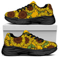 Classic Vintage Sunflower Pattern Print Black Chunky Shoes