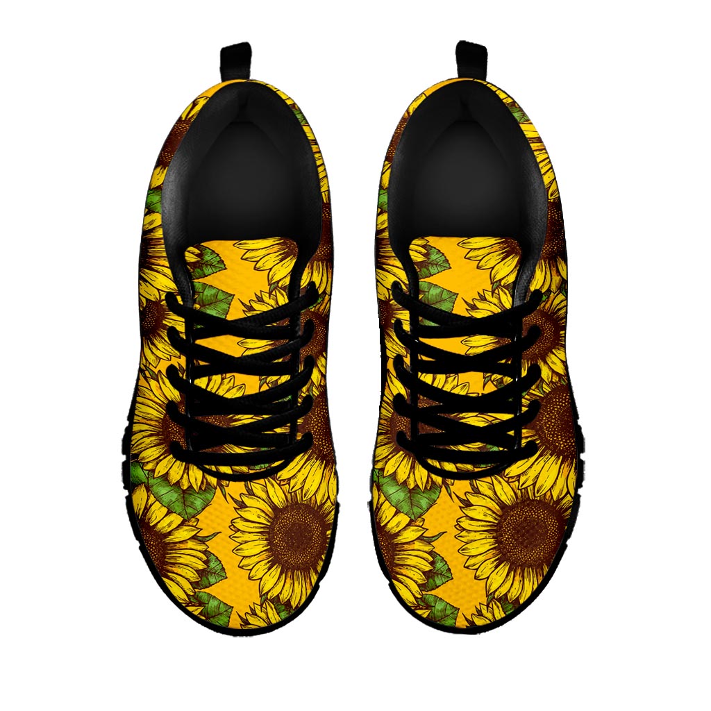 Classic Vintage Sunflower Pattern Print Black Running Shoes