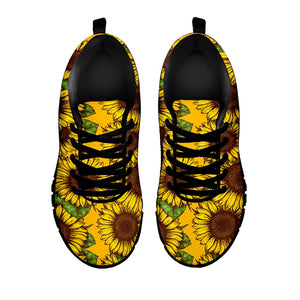 Classic Vintage Sunflower Pattern Print Black Running Shoes