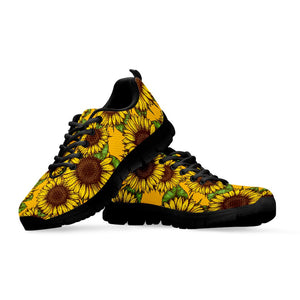 Classic Vintage Sunflower Pattern Print Black Running Shoes