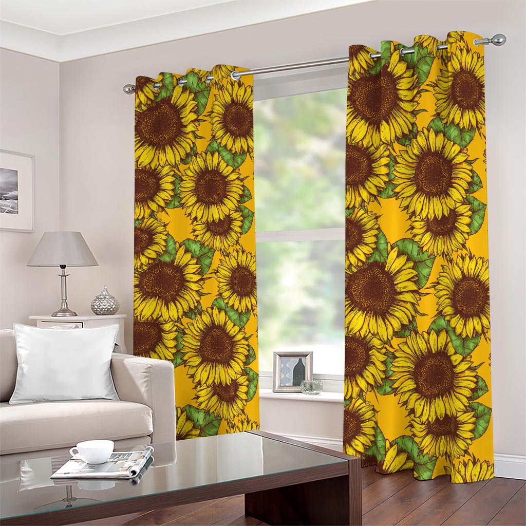 Classic Vintage Sunflower Pattern Print Blackout Grommet Curtains