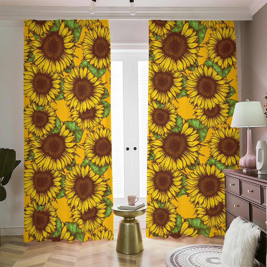 Classic Vintage Sunflower Pattern Print Blackout Pencil Pleat Curtains