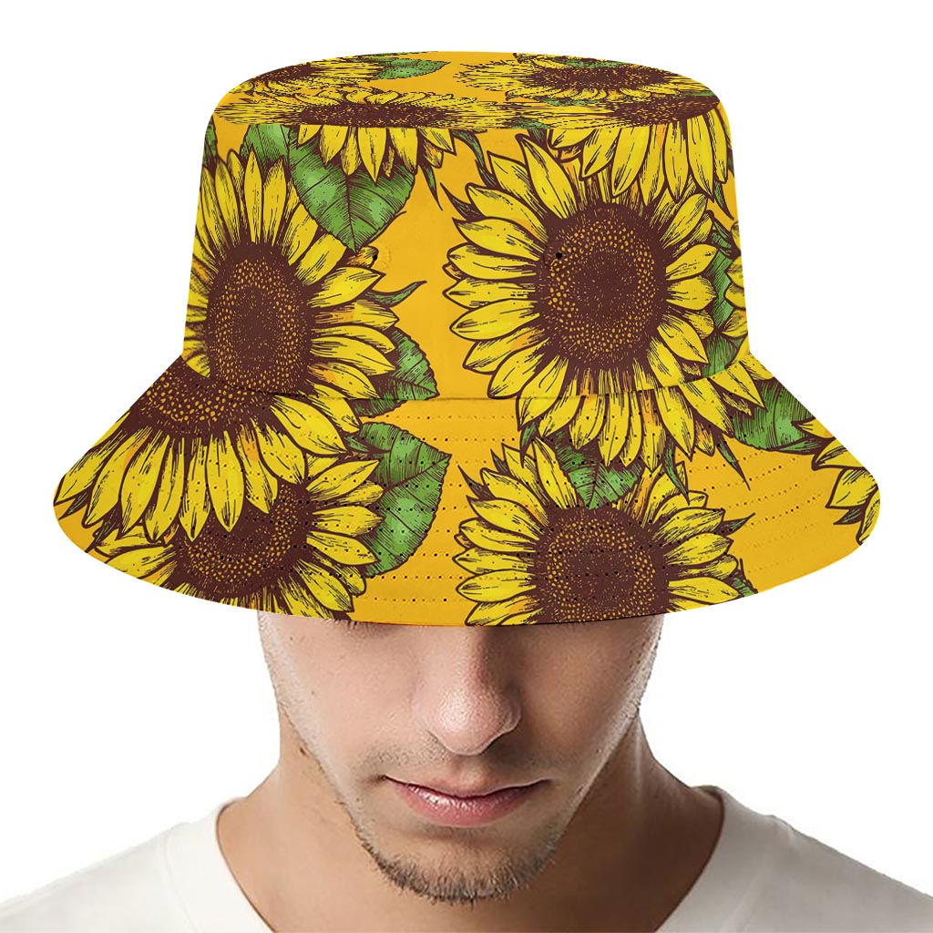Classic Vintage Sunflower Pattern Print Bucket Hat