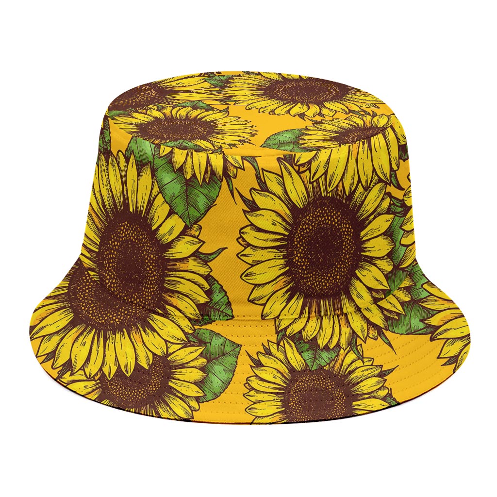 Classic Vintage Sunflower Pattern Print Bucket Hat