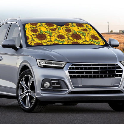 Classic Vintage Sunflower Pattern Print Car Windshield Sun Shade