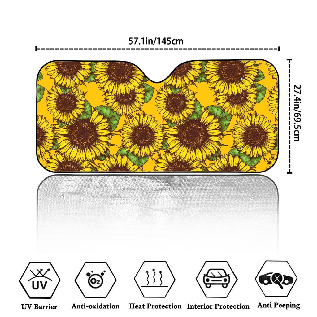 Classic Vintage Sunflower Pattern Print Car Windshield Sun Shade