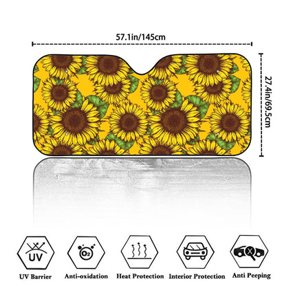 Classic Vintage Sunflower Pattern Print Car Windshield Sun Shade