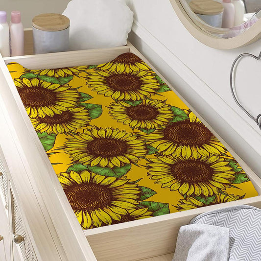 Classic Vintage Sunflower Pattern Print Changing Pad Cover