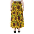 Classic Vintage Sunflower Pattern Print Chiffon Maxi Skirt