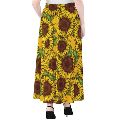 Classic Vintage Sunflower Pattern Print Chiffon Maxi Skirt