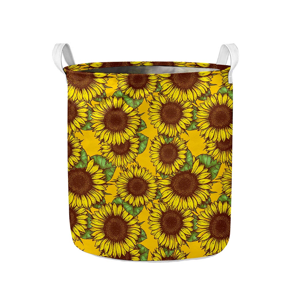 Classic Vintage Sunflower Pattern Print Collapsible Laundry Basket