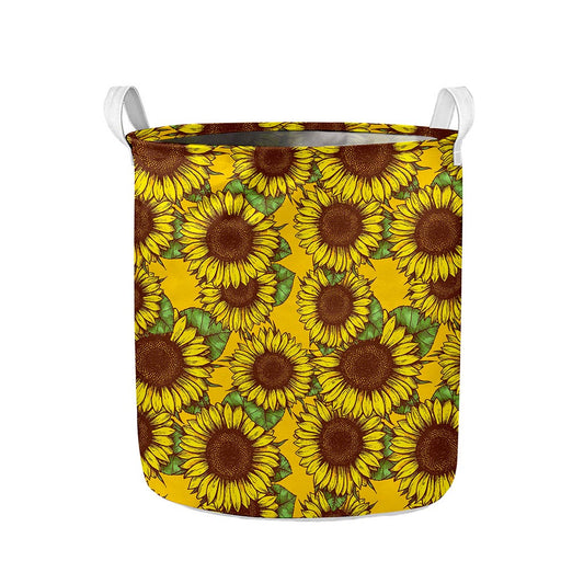 Classic Vintage Sunflower Pattern Print Collapsible Laundry Basket