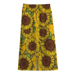 Classic Vintage Sunflower Pattern Print Cotton Front Slit Maxi Skirt