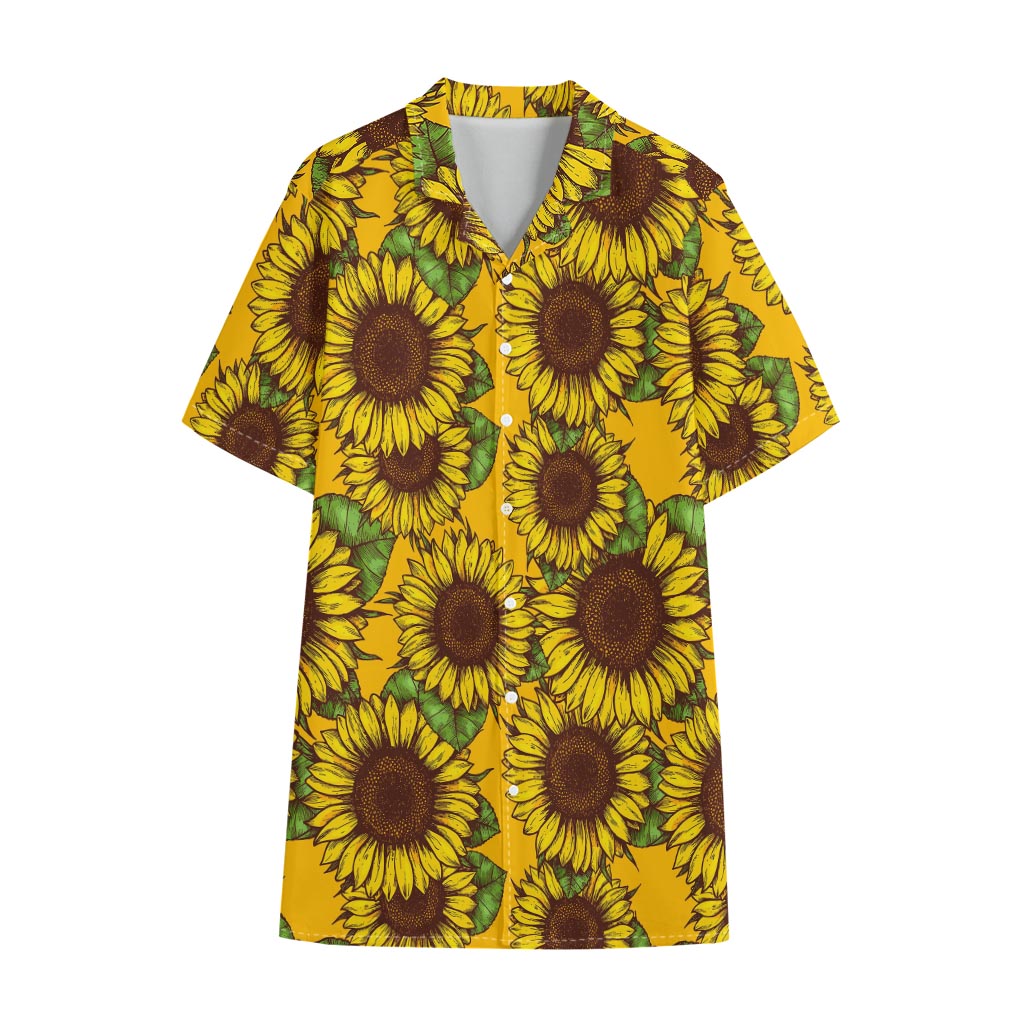 Classic Vintage Sunflower Pattern Print Cotton Hawaiian Shirt
