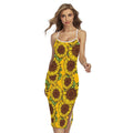 Classic Vintage Sunflower Pattern Print Cross Back Cami Dress