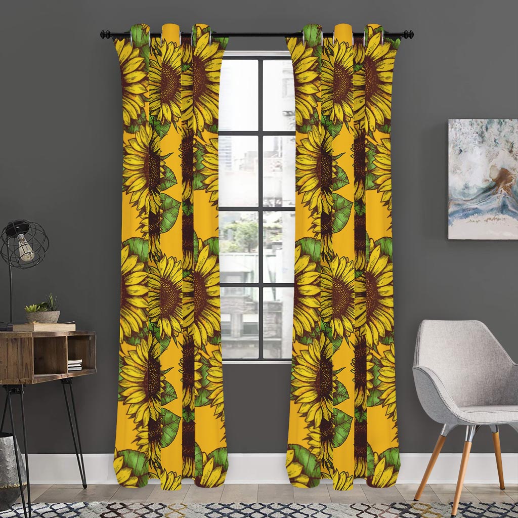 Classic Vintage Sunflower Pattern Print Curtain