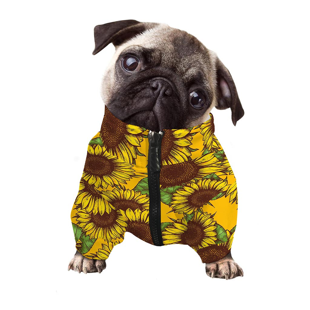 Classic Vintage Sunflower Pattern Print Dog Zip Up Jacket