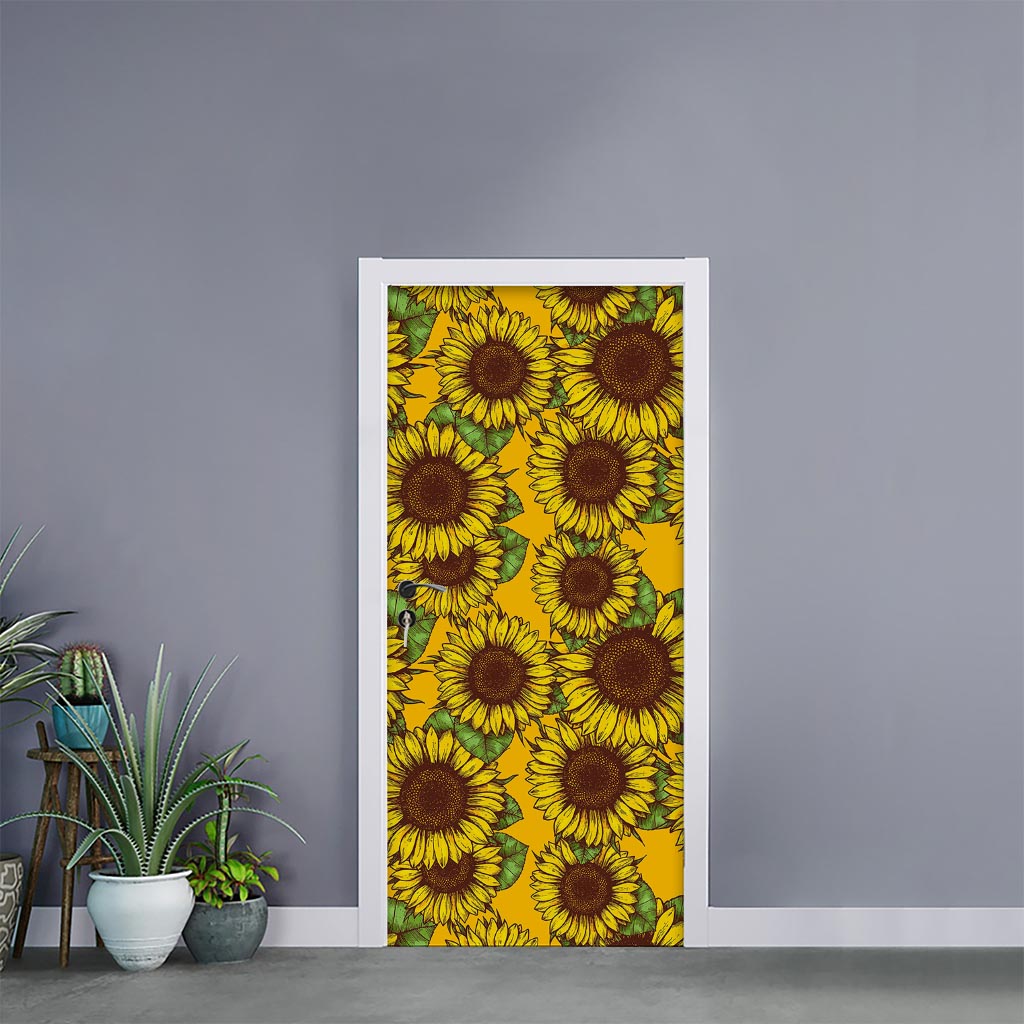 Classic Vintage Sunflower Pattern Print Door Sticker