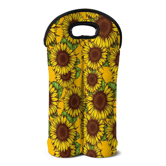 Classic Vintage Sunflower Pattern Print Double Neoprene Wine Tote