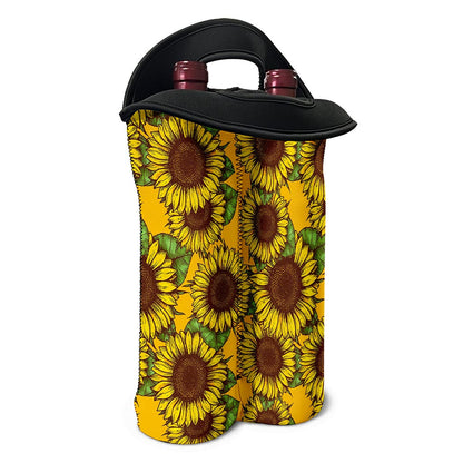Classic Vintage Sunflower Pattern Print Double Neoprene Wine Tote