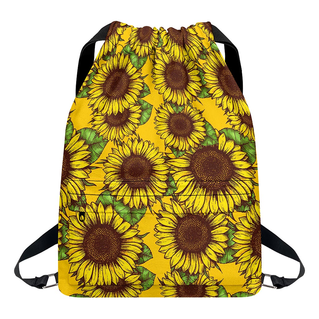Classic Vintage Sunflower Pattern Print Drawstring Backpack