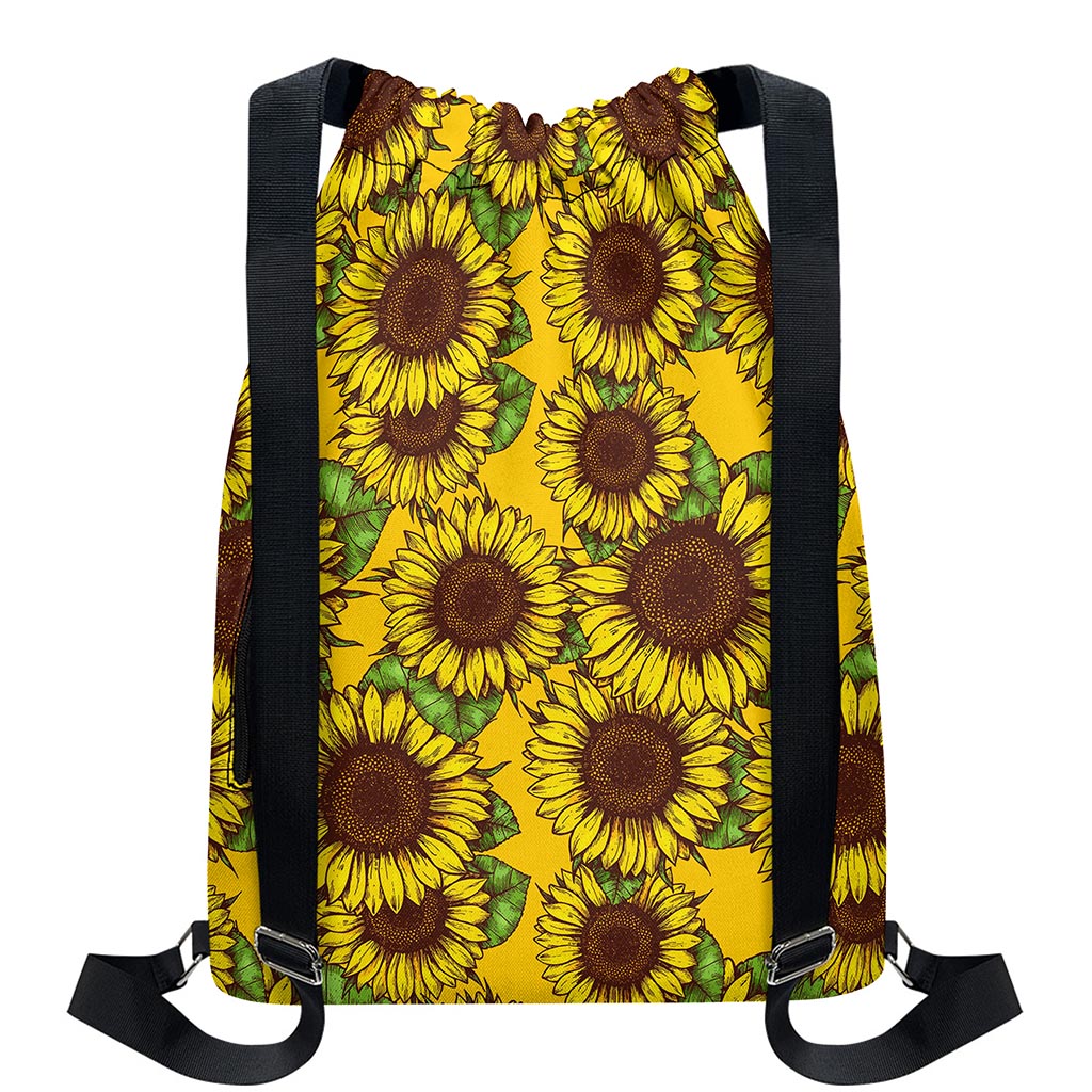 Classic Vintage Sunflower Pattern Print Drawstring Backpack