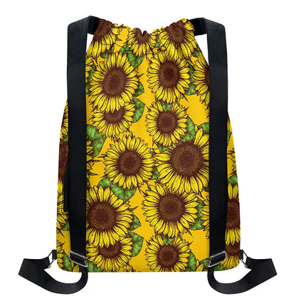Classic Vintage Sunflower Pattern Print Drawstring Backpack
