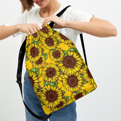 Classic Vintage Sunflower Pattern Print Drawstring Backpack