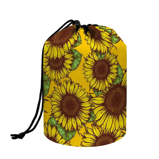 Classic Vintage Sunflower Pattern Print Drawstring Makeup Bag