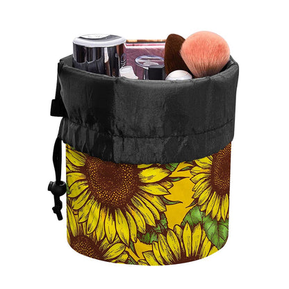 Classic Vintage Sunflower Pattern Print Drawstring Makeup Bag