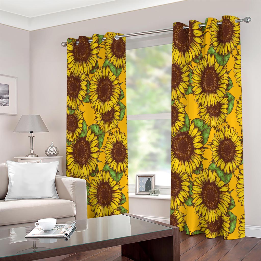 Classic Vintage Sunflower Pattern Print Extra Wide Grommet Curtains