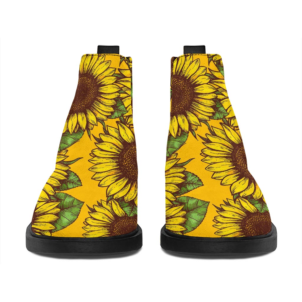 Classic Vintage Sunflower Pattern Print Flat Ankle Boots